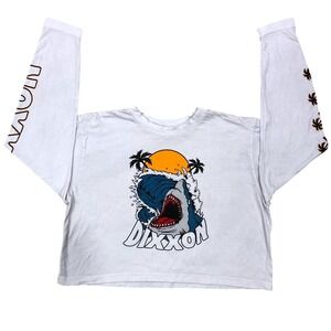 Dixxon Shark Graphic Long Sleeve Crop Top White‎ Palm Tree Logo Women's M